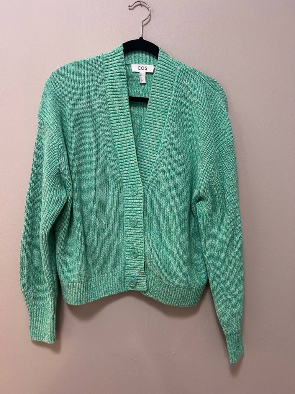 COS Green Ribbed Button-Front Cardigan small - Picture 2 of 8